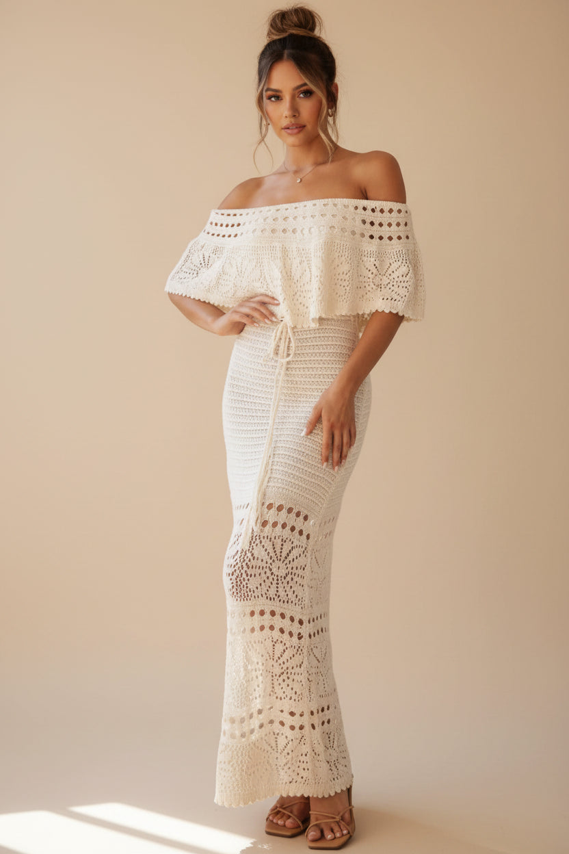 Off-Shoulder Crochet Maxi Dress – Orena Avenue