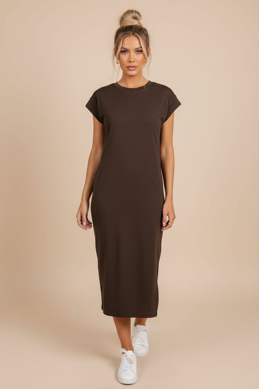 Side Slit Midi T-Shirt Dress S