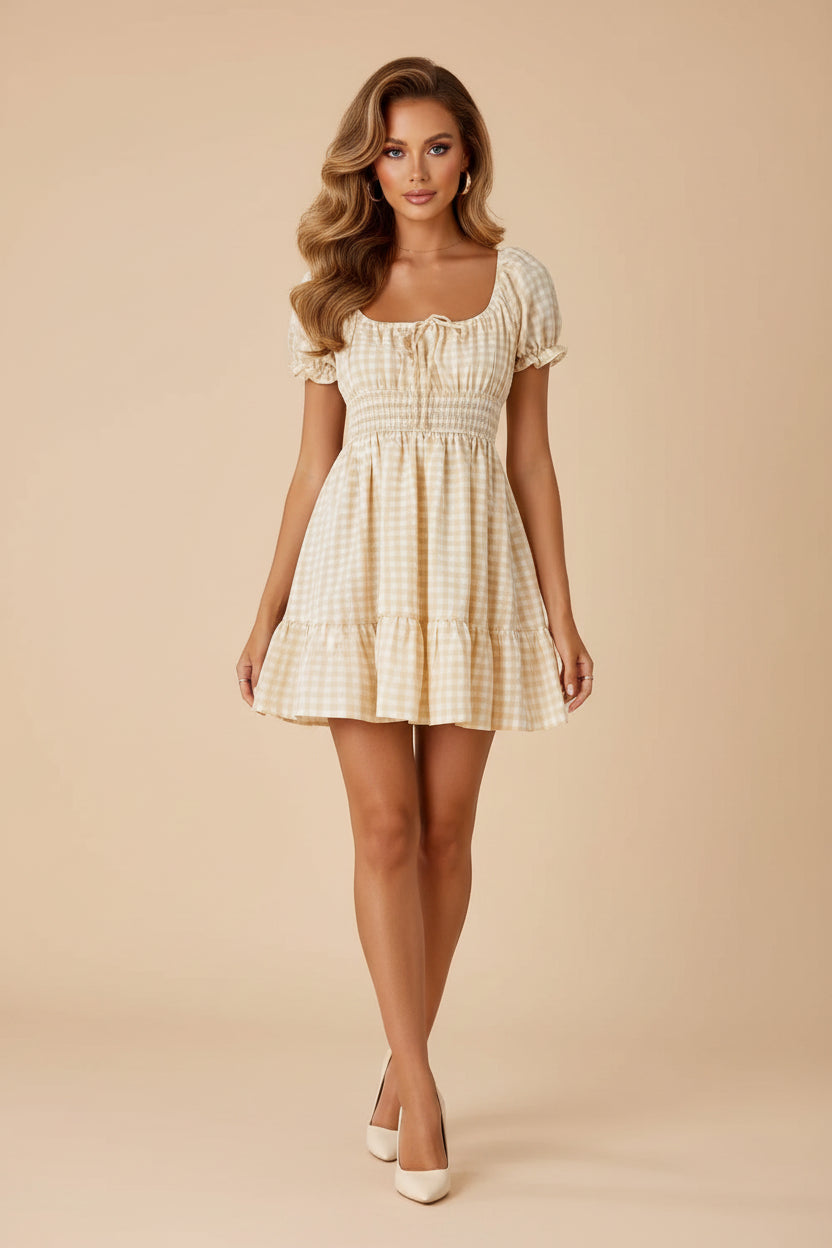 smocked ruffle mini dress – Orena Avenue Melavine vacation adventures Size:12 Medium Modest Wedding Mermaid Wedding