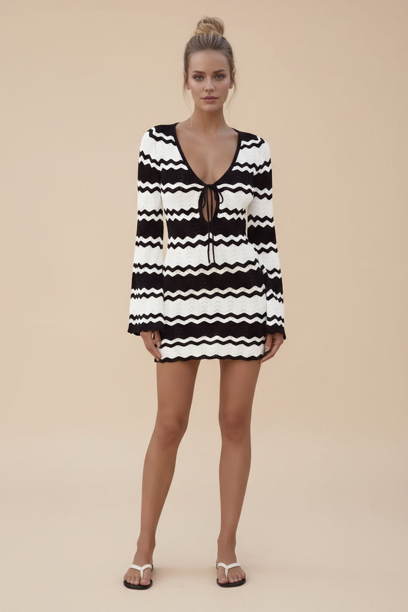 Long Sleeve Crochet Beach Mini Dress