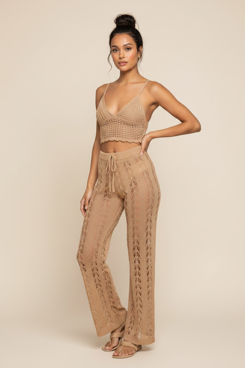 Crochet Cutout Cover-Up Pants