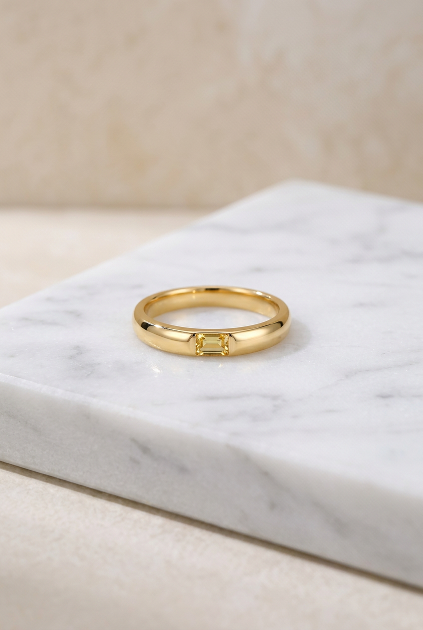 18K Gold-Plated Stainless Steel Rectangular Accent Ring