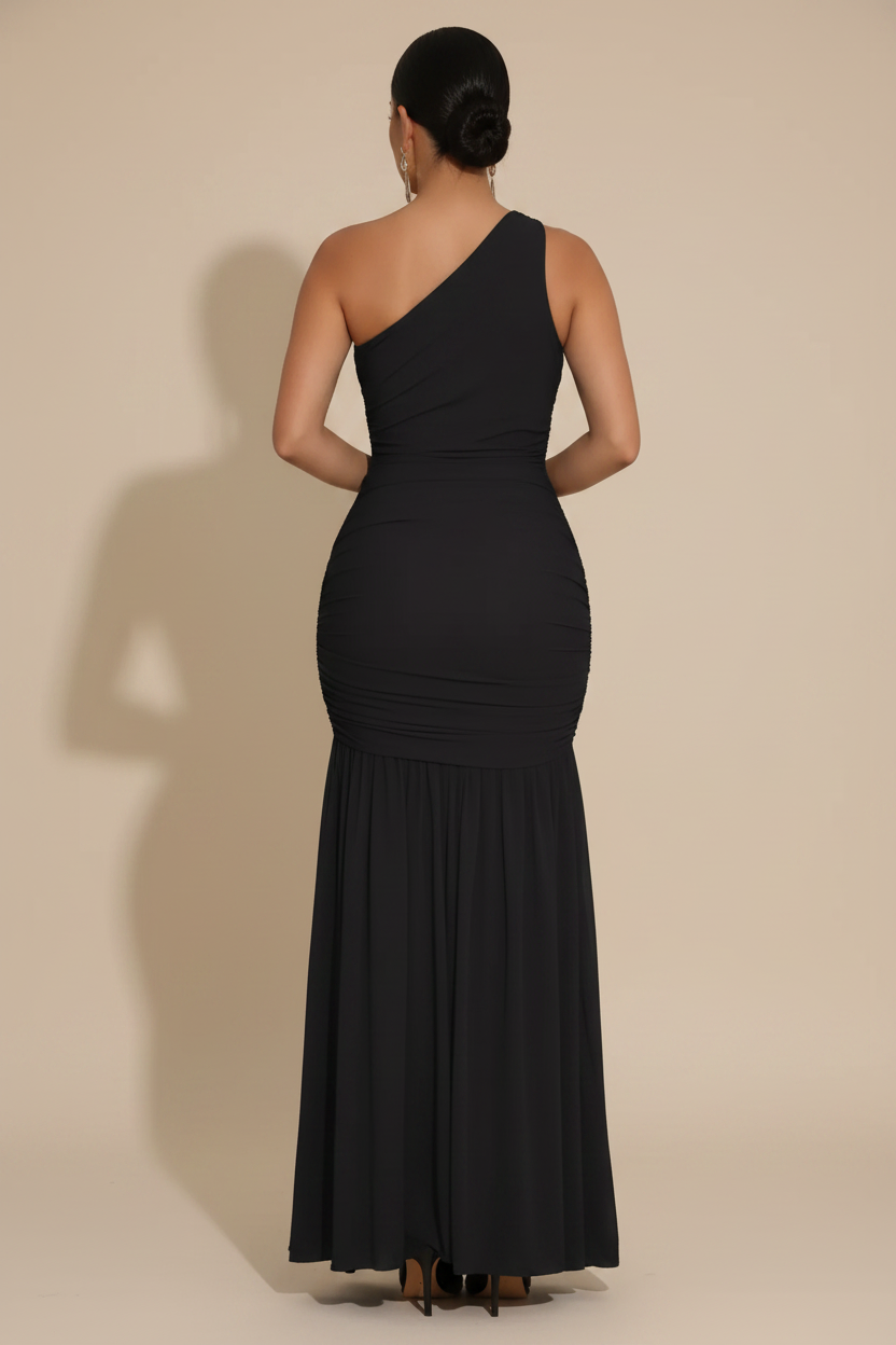 One-Shoulder Ruched Mermaid Maxi Evening Dress