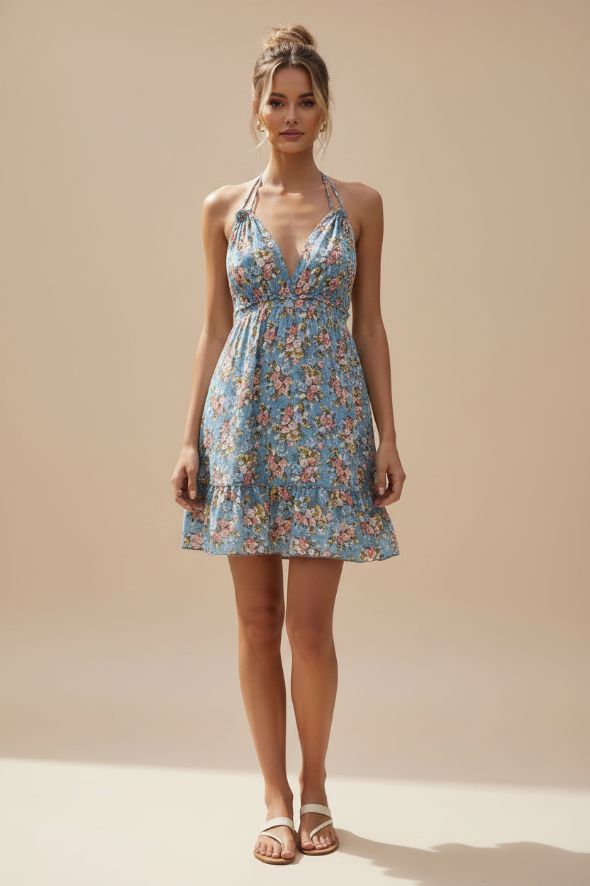 Floral Halter Mini Dress