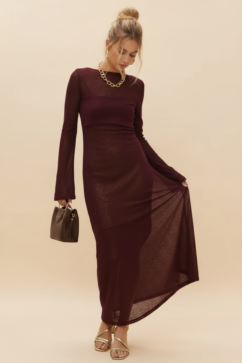 Sheer Backless Maxi Cover-Up Dress