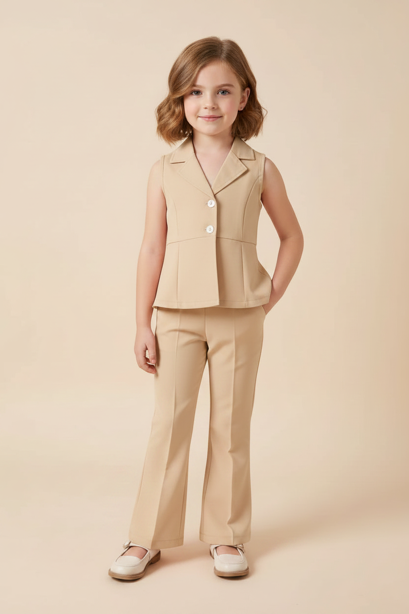 Girls’ Sleeveless Peplum Top & Flare Pants Set, Dressy 2-Piece Outfit