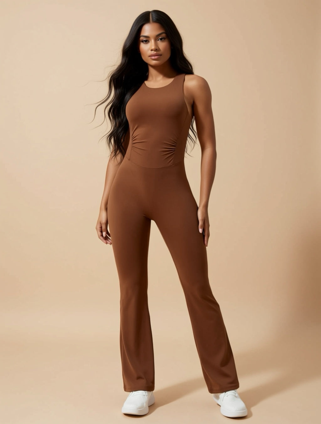 Crisscross Back Flare‑Leg Active Jumpsuit