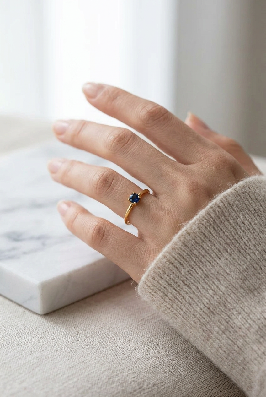 18K Gold-Plated Round Zircon Solitaire Ring