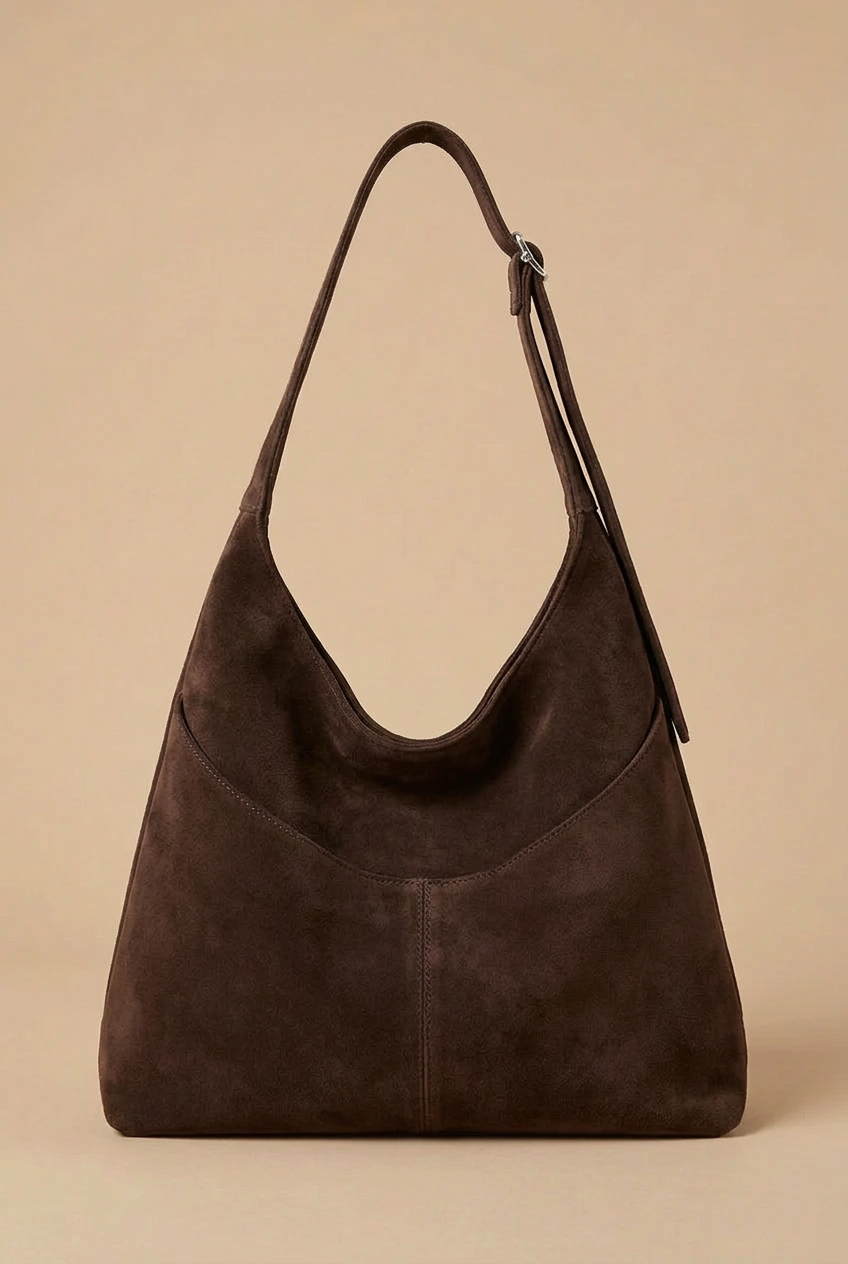 Medium Suede Hobo Shoulder Bag with Adjustable Strap