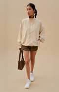 Lightweight Zip-Up Stand-Collar Utility Jacket with Drawstring Hem and Pockets