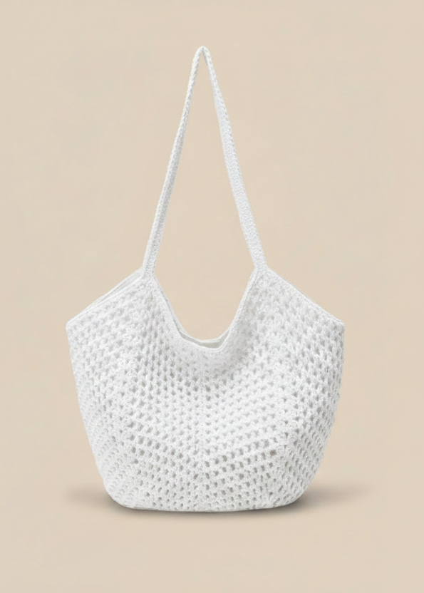 Large Open-Weave Straw Shoulder Tote Bag