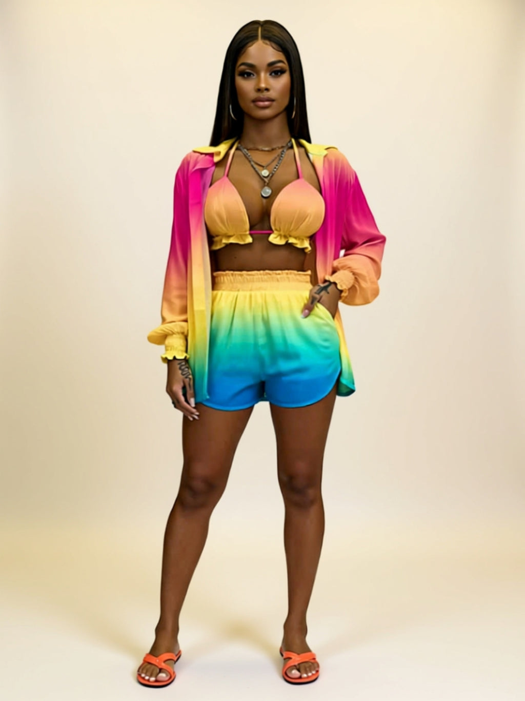 Tropical Print 3‑Piece Swim Set