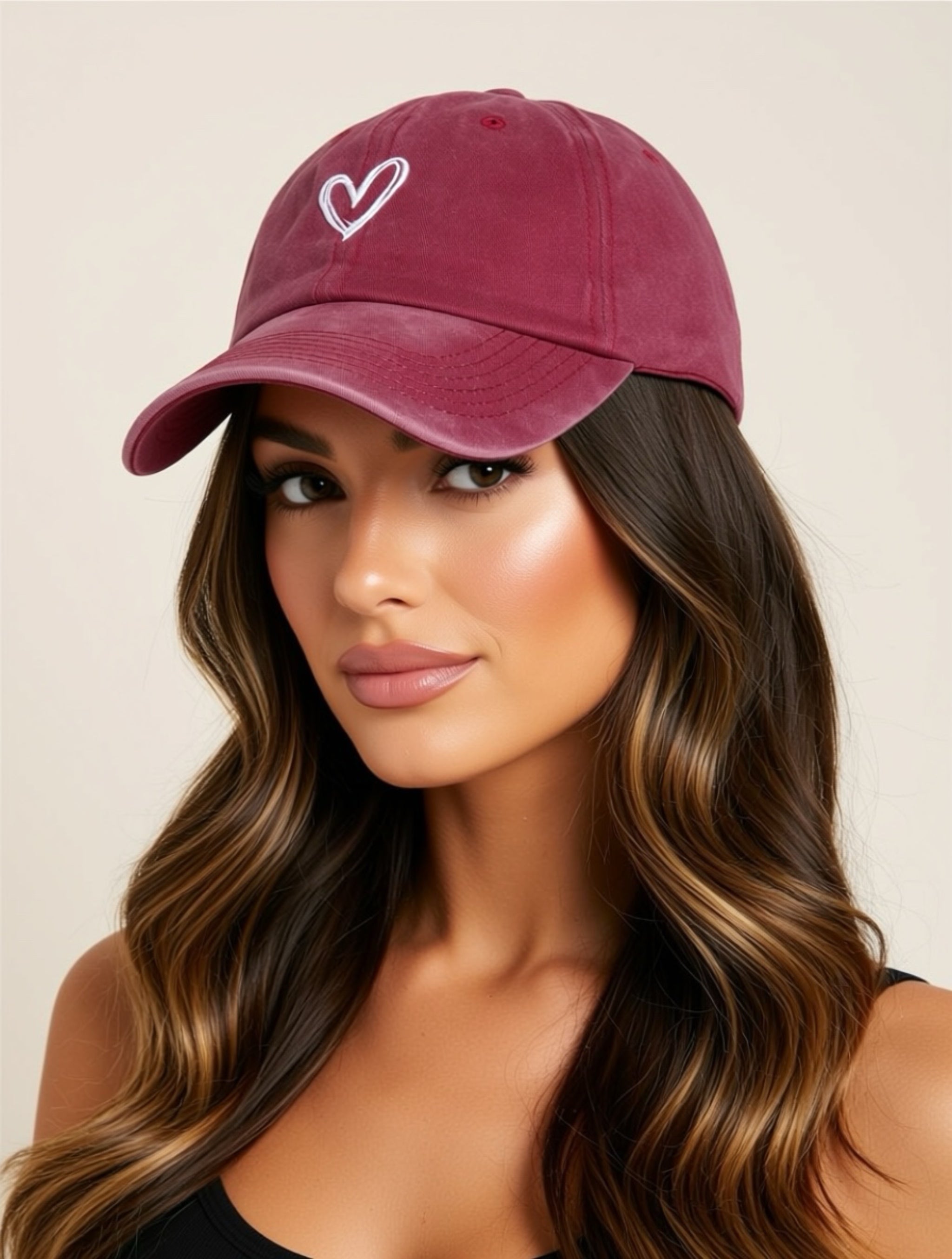 Washed Cotton Heart Embroidered Baseball Cap