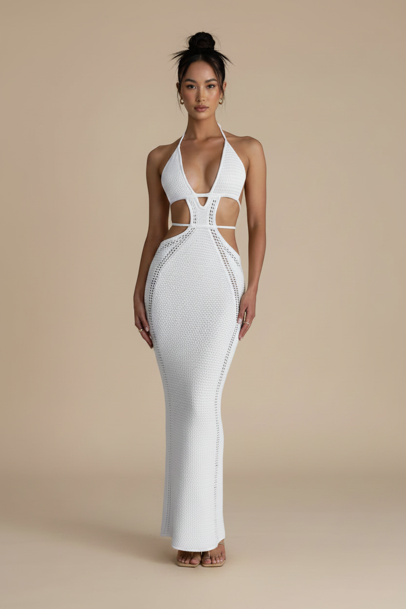 Desert Siren Halter Cutout Knit Maxi Dress