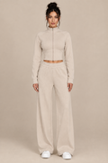 Cropped Zip-Up Jacket and Wide-Leg Pants 2-Piece Set