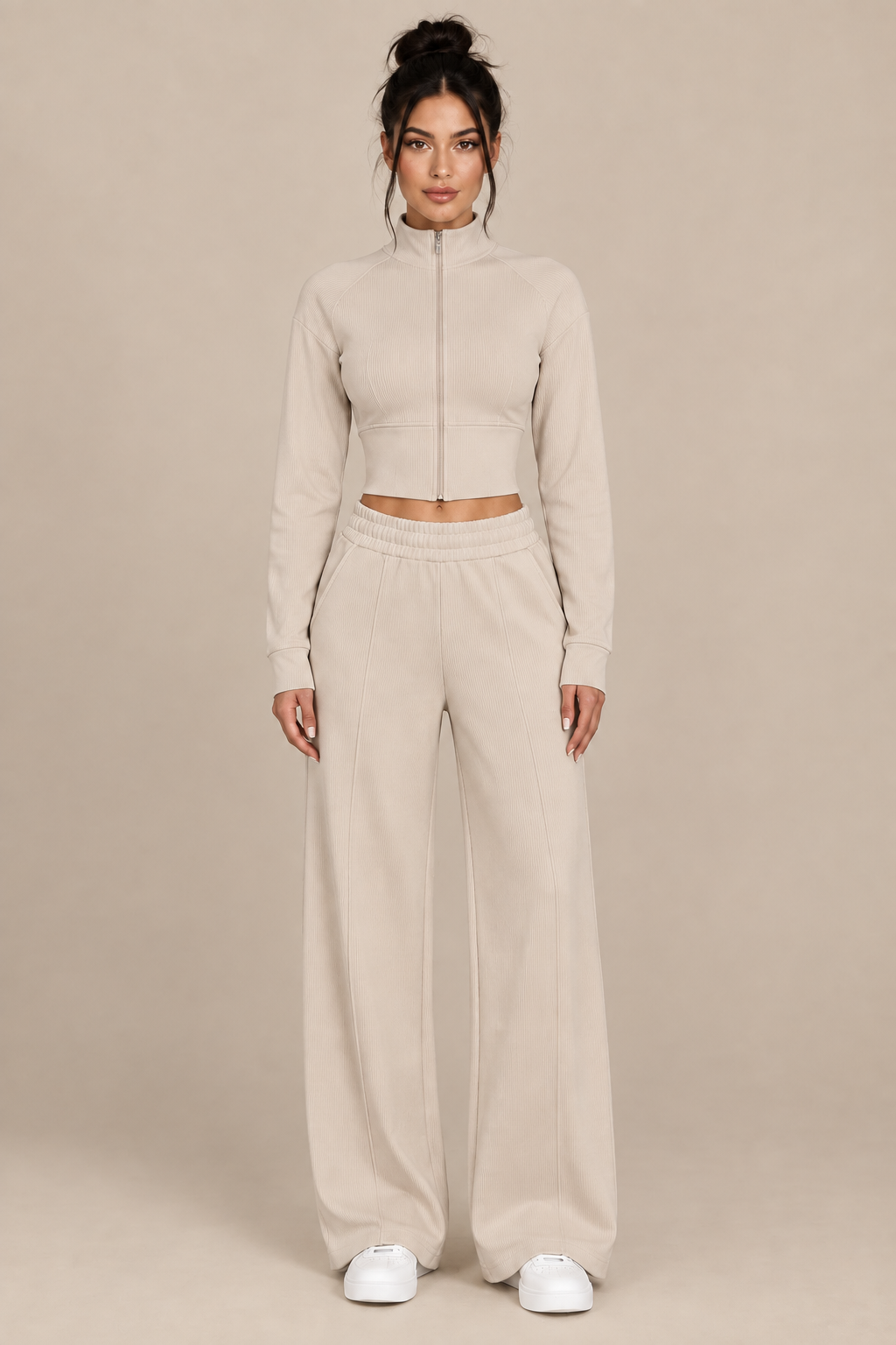 Cropped Zip-Up Jacket and Wide-Leg Pants 2-Piece Set
