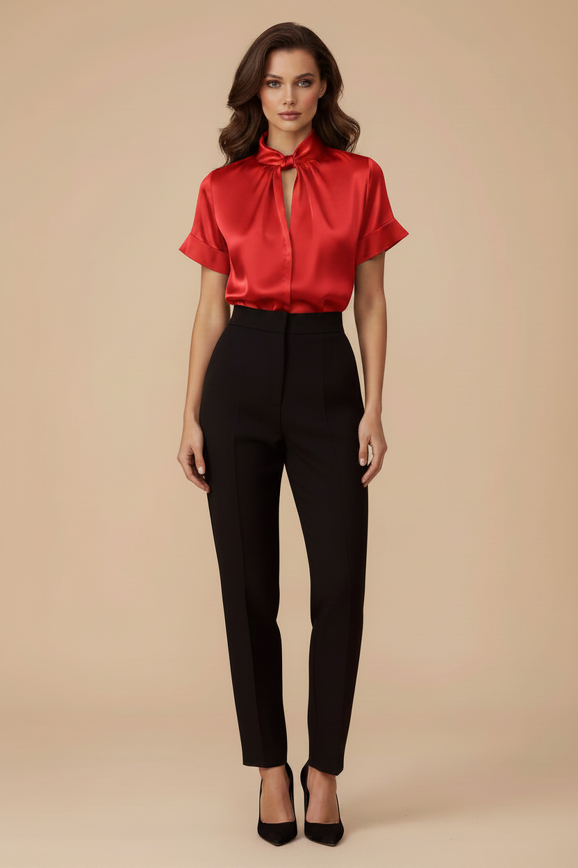 Twist Neck Cutout Blouse