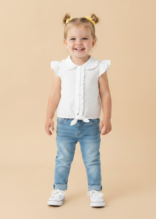 Toddler Gingham Ruffle Top, Tie-Front Button Shirt in Yellow, Pink, Blue or White
