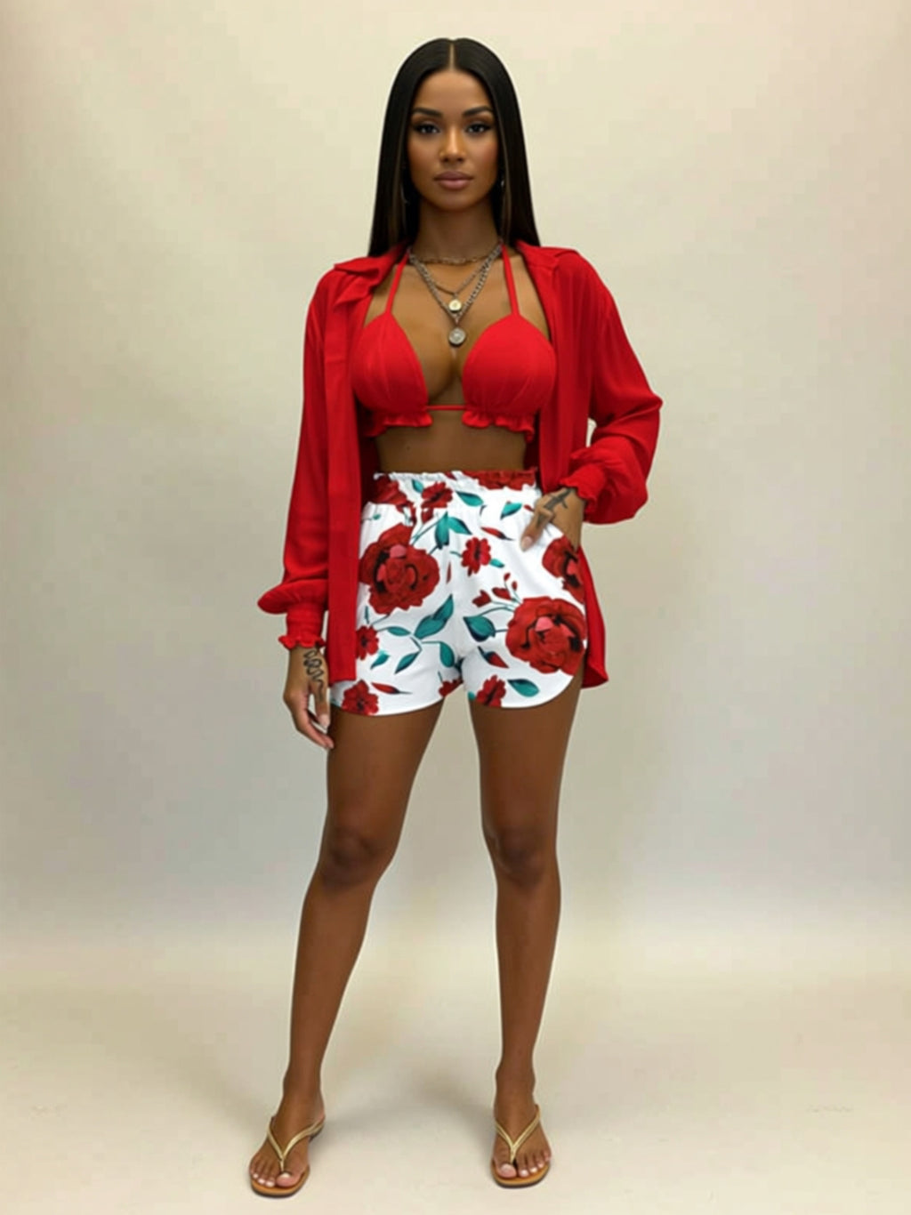 Tropical Print 3‑Piece Swim Set