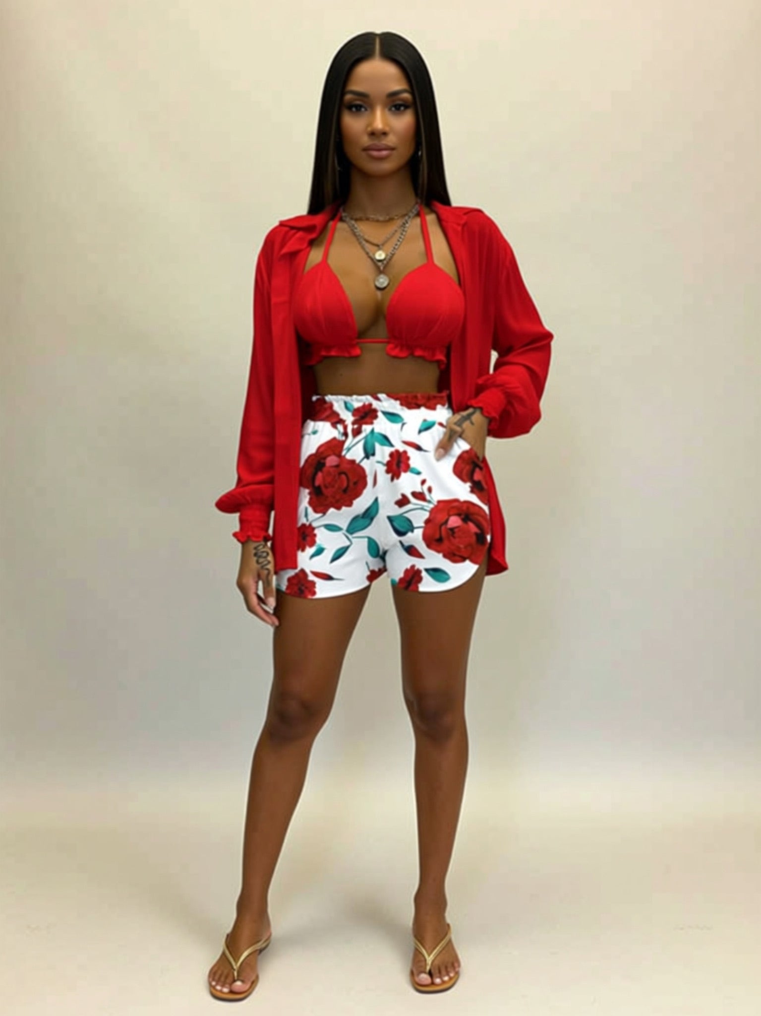 Tropical Print 3‑Piece Swim Set