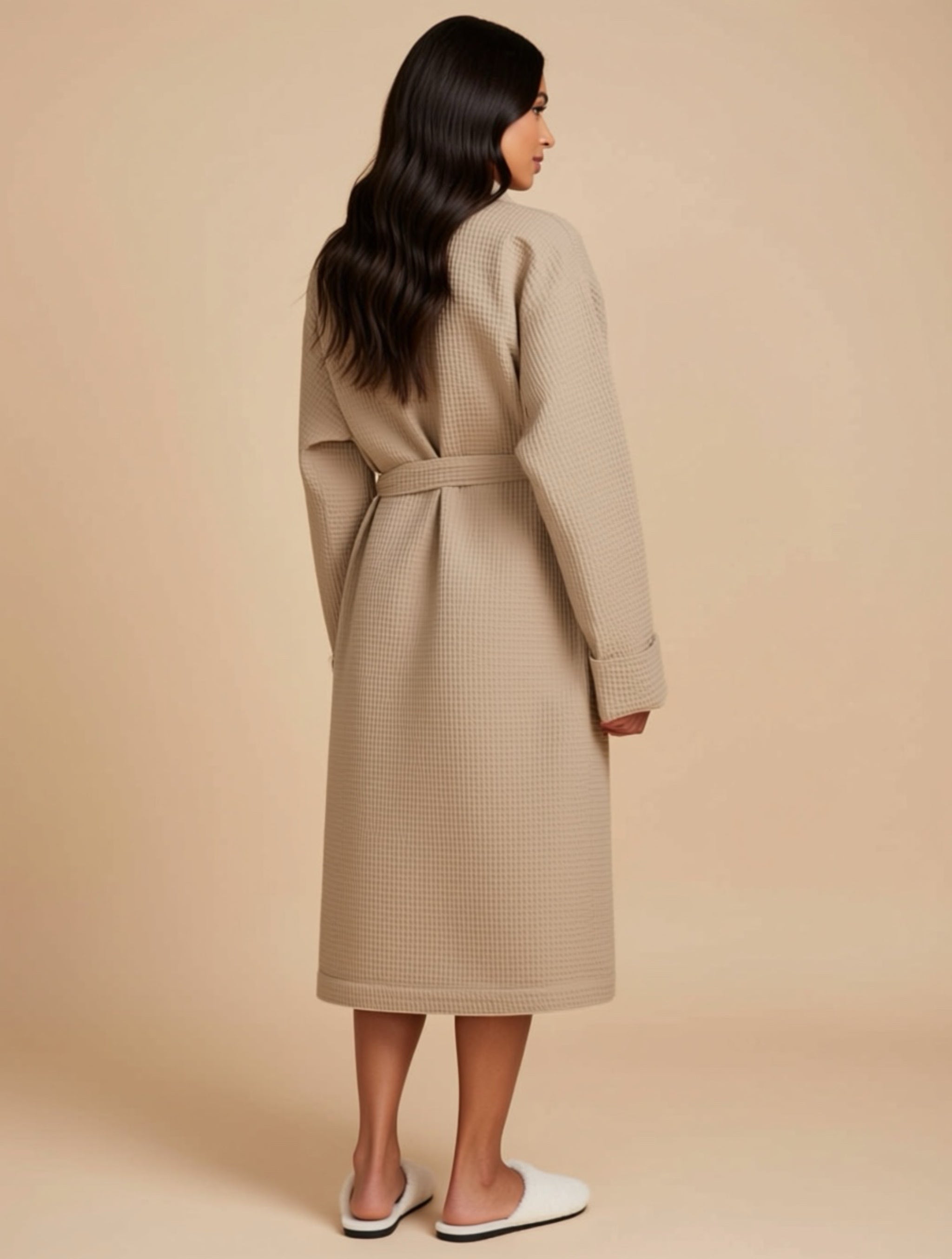 Waffle Knit Belted Robe with Pockets
