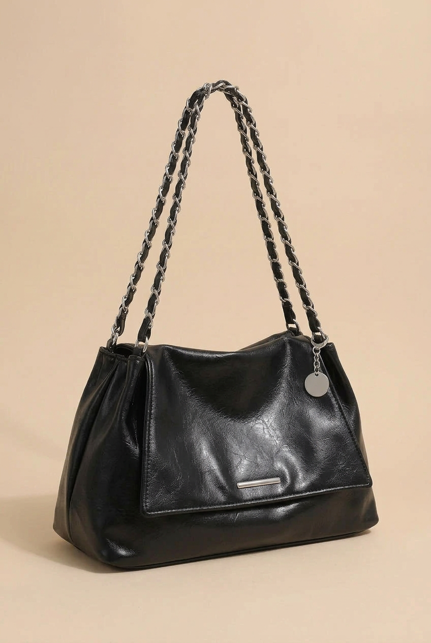 Vegan Leather Chain-Strap Flap Shoulder Bag