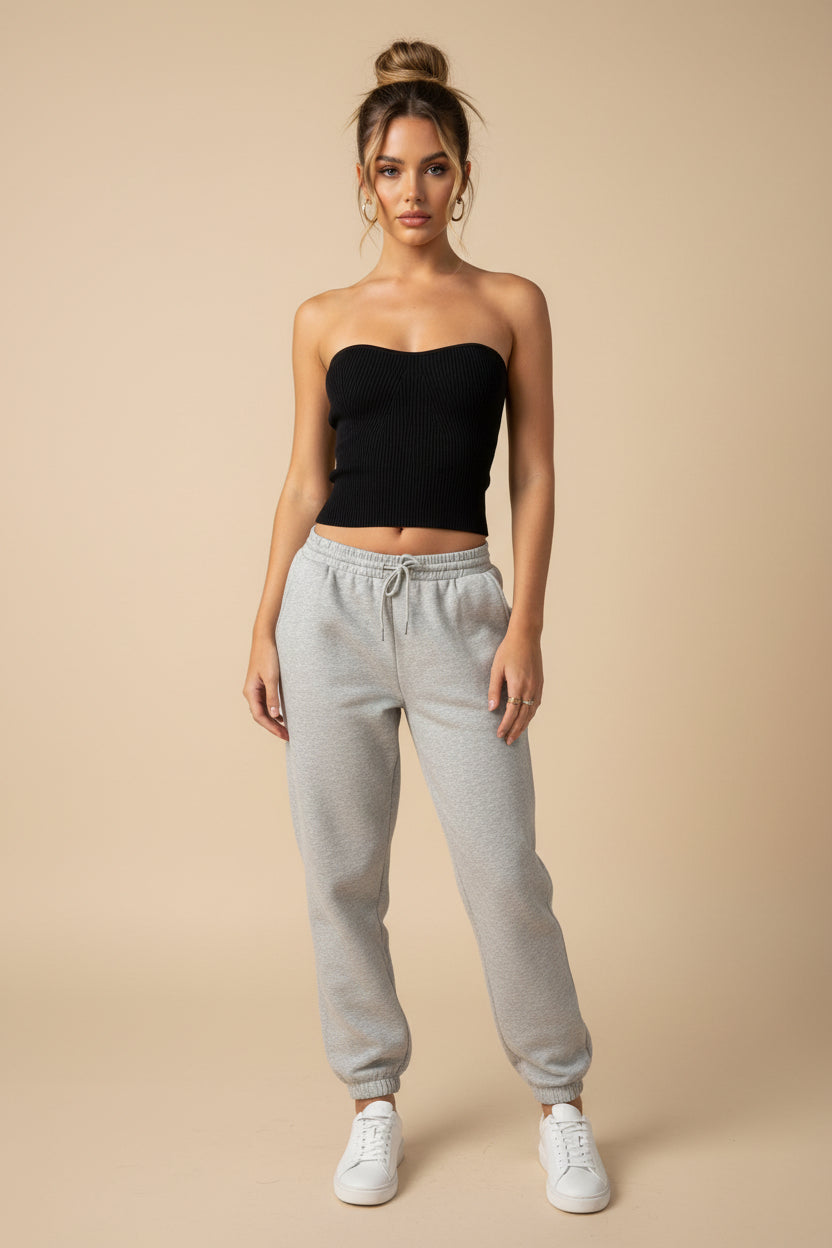 Geripptes trägerloses Crop-Top