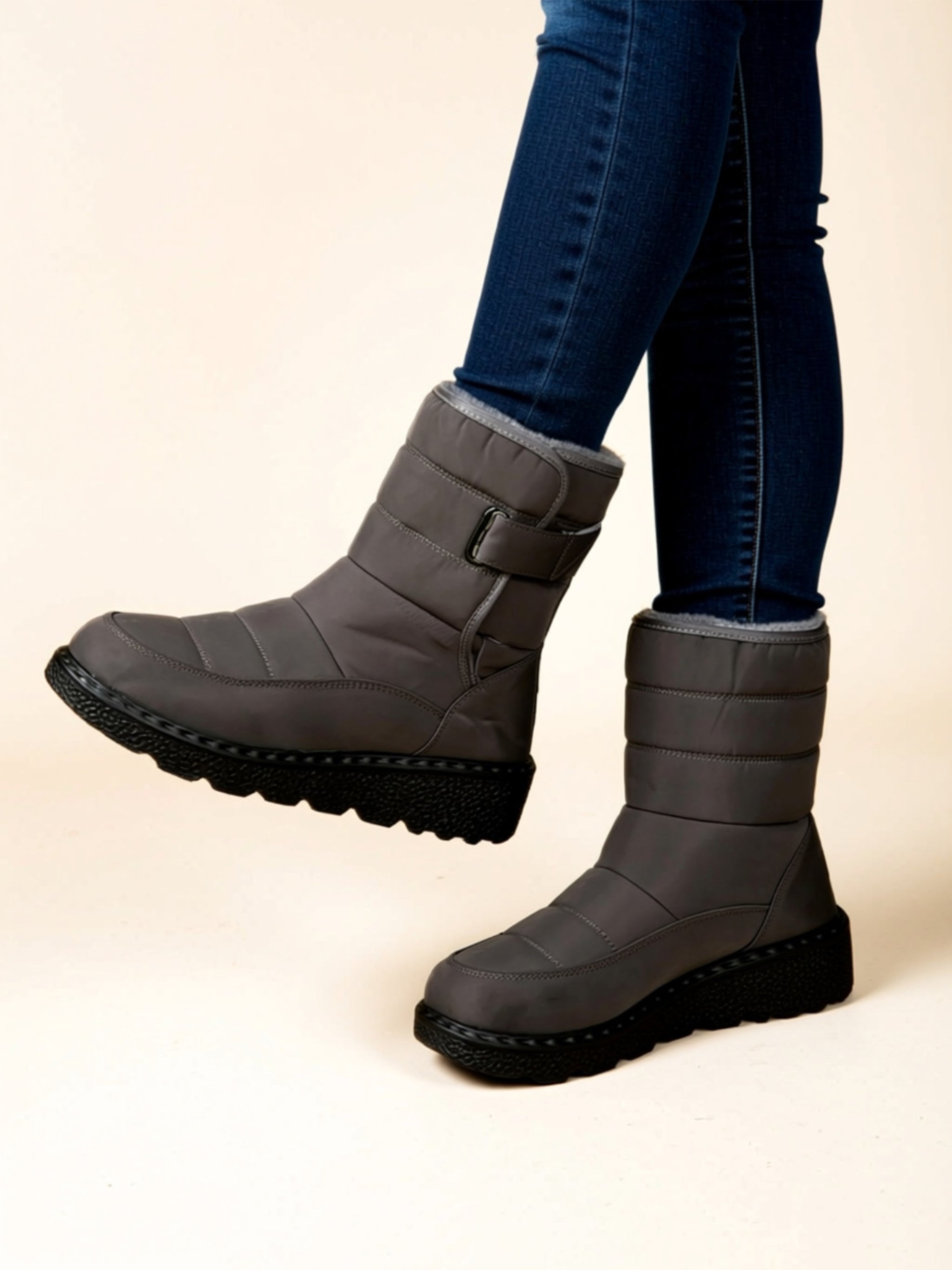 Mid‑Heel Vegan Leather Boots