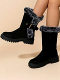 Mid‑Heel Vegan Leather Faux Fur Boots