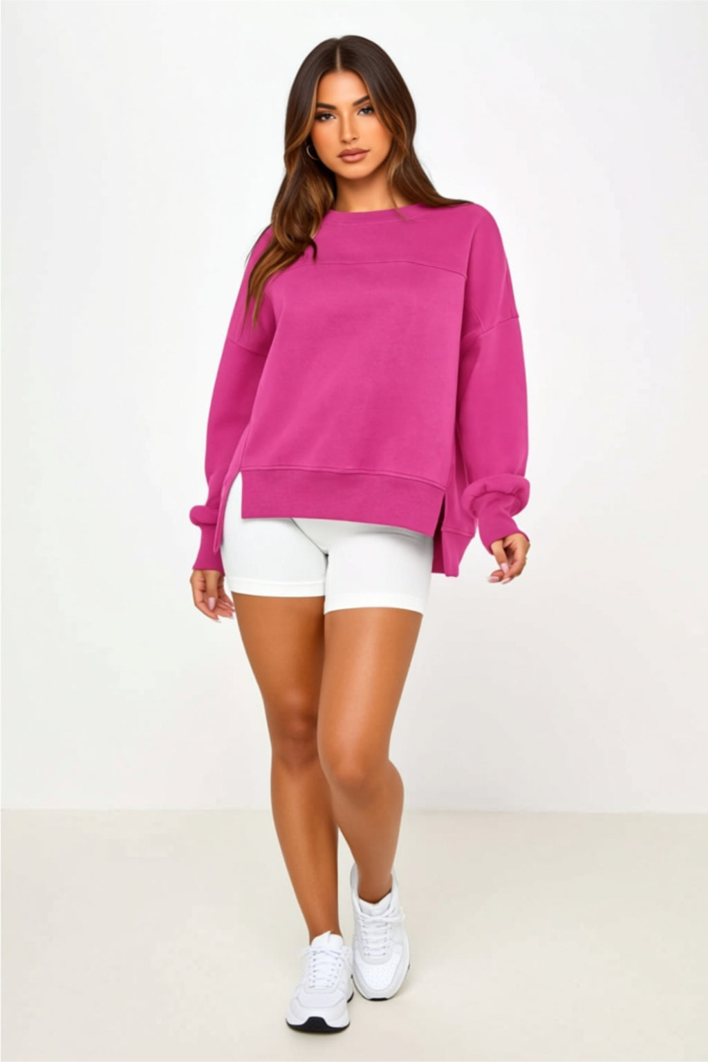 Oversized Long Sleeve Sweatshirt with Side Slits