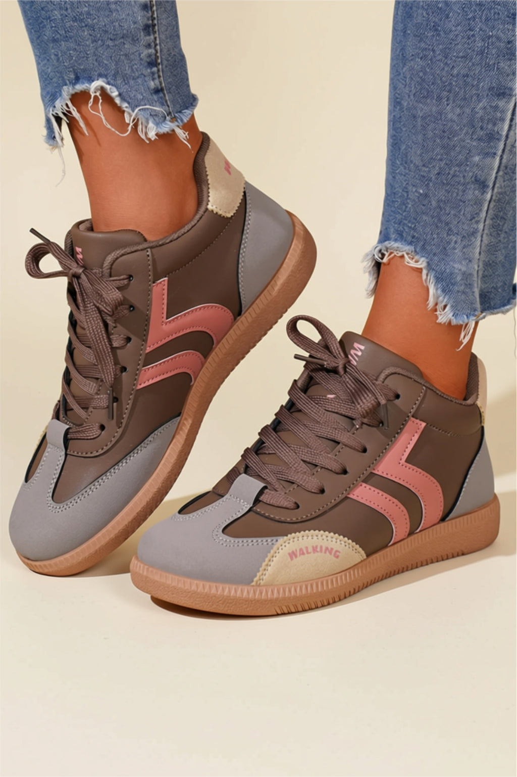 Retro Vegan Leather Sneakers with Gum Sole