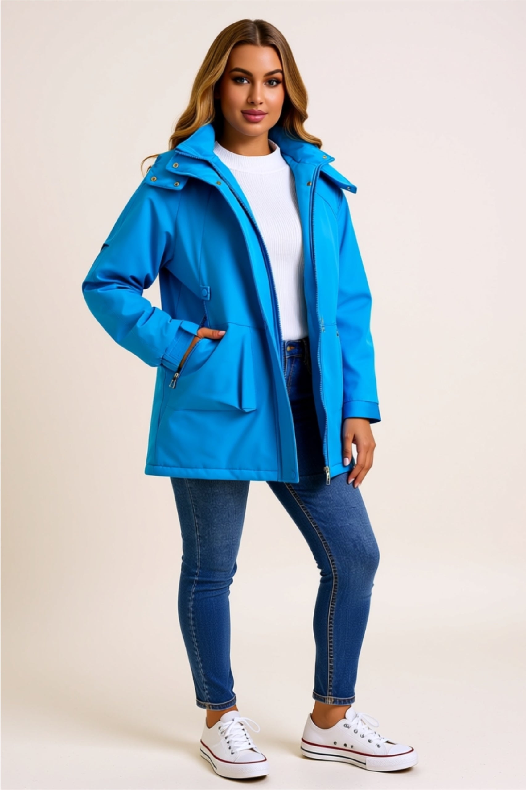 Water-Resistant Buttoned Utility Jacket with Zipper & Pockets