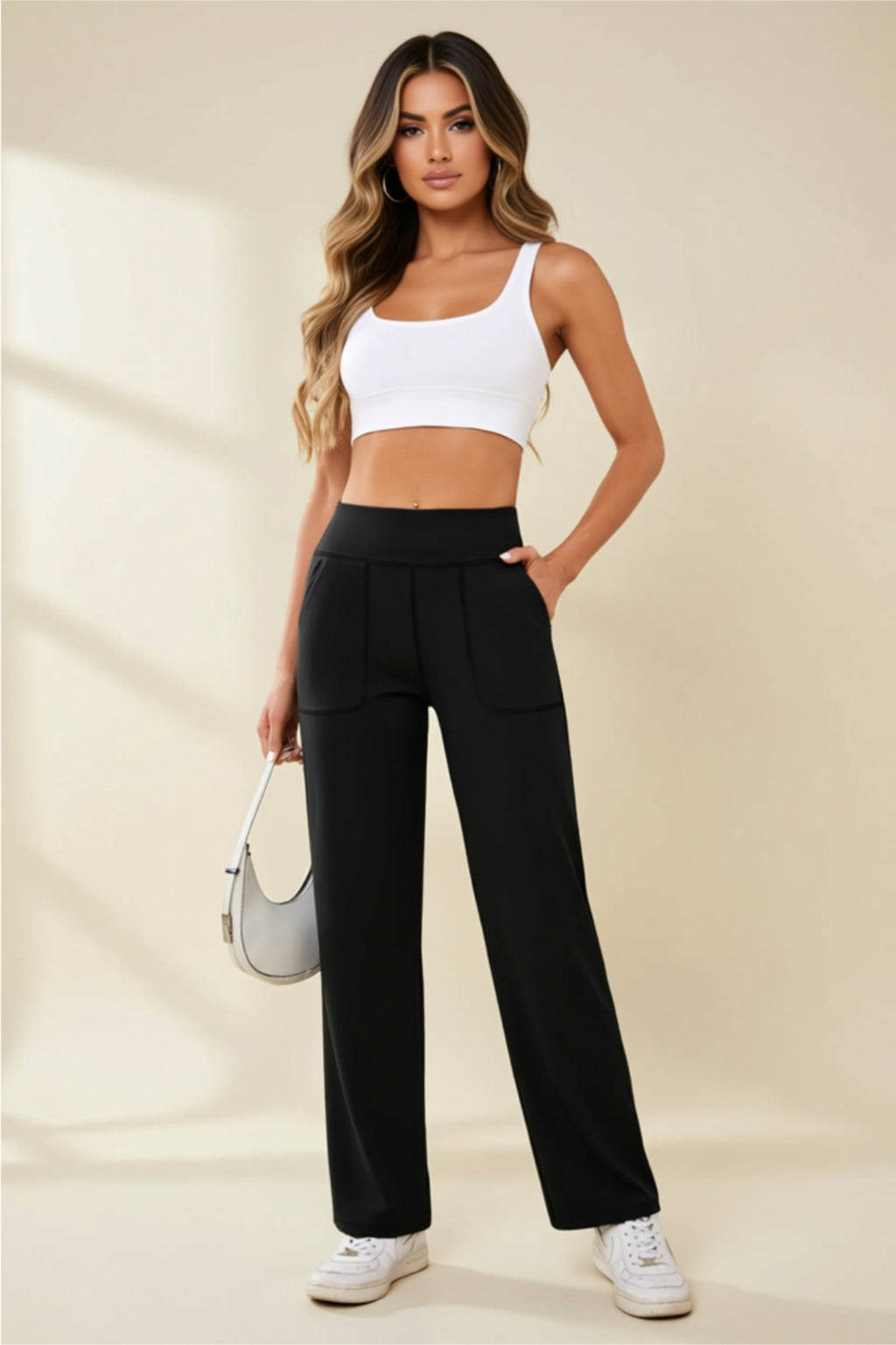 High-Waisted Wide-Leg Pants with Front Pockets