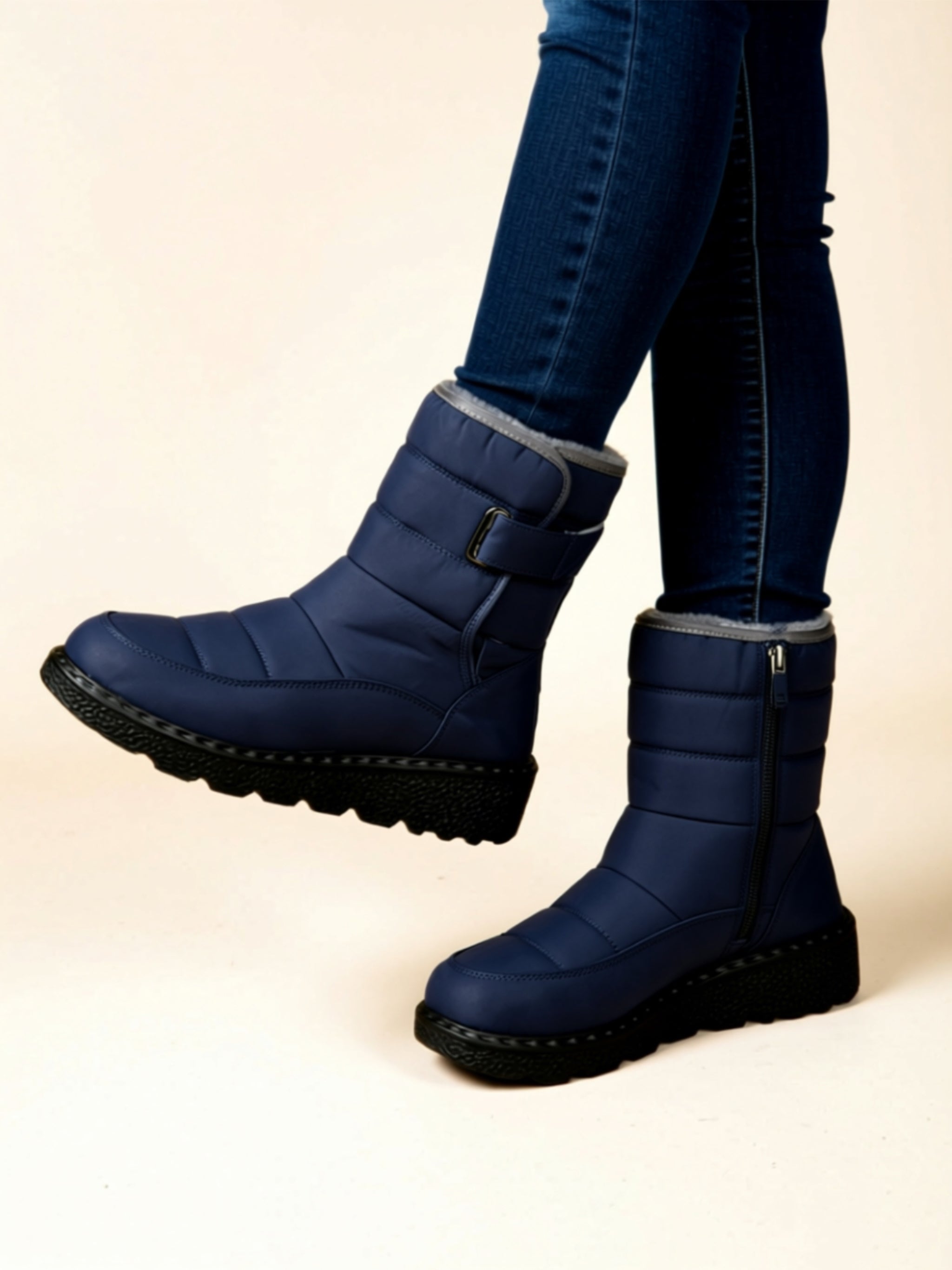 Mid‑Heel Vegan Leather Boots
