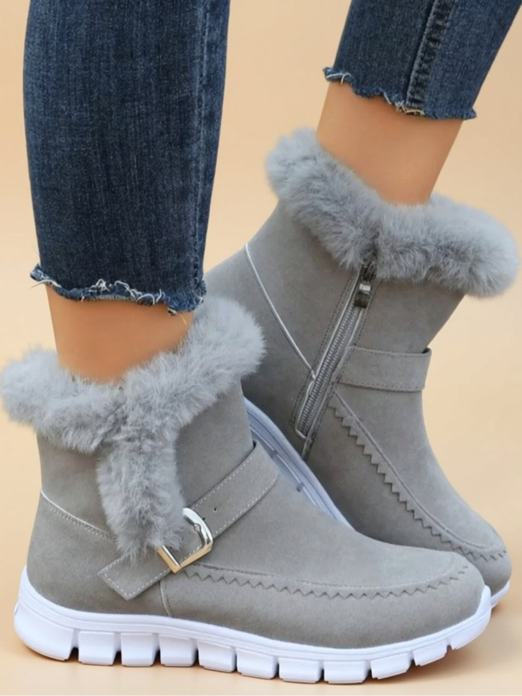 Suede Faux Fur Flat Boots