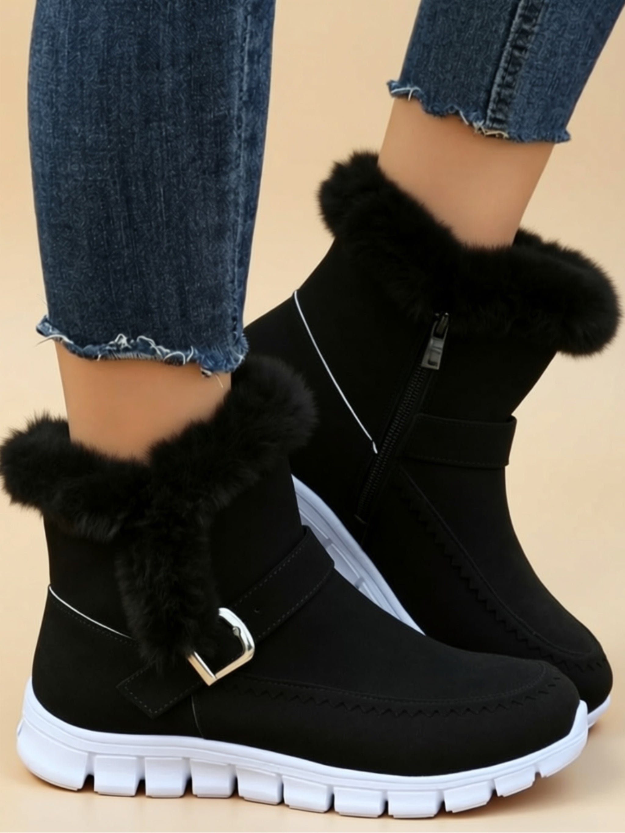 Suede Faux Fur Flat Boots