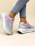 Mesh & Vegan Leather Mid‑Heel Sneakers