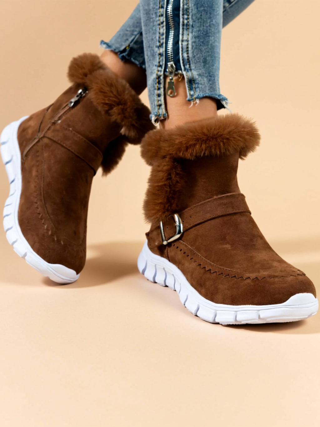 Suede Faux Fur Flat Boots
