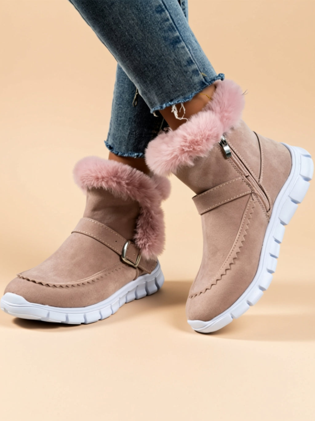 Suede Faux Fur Flat Boots