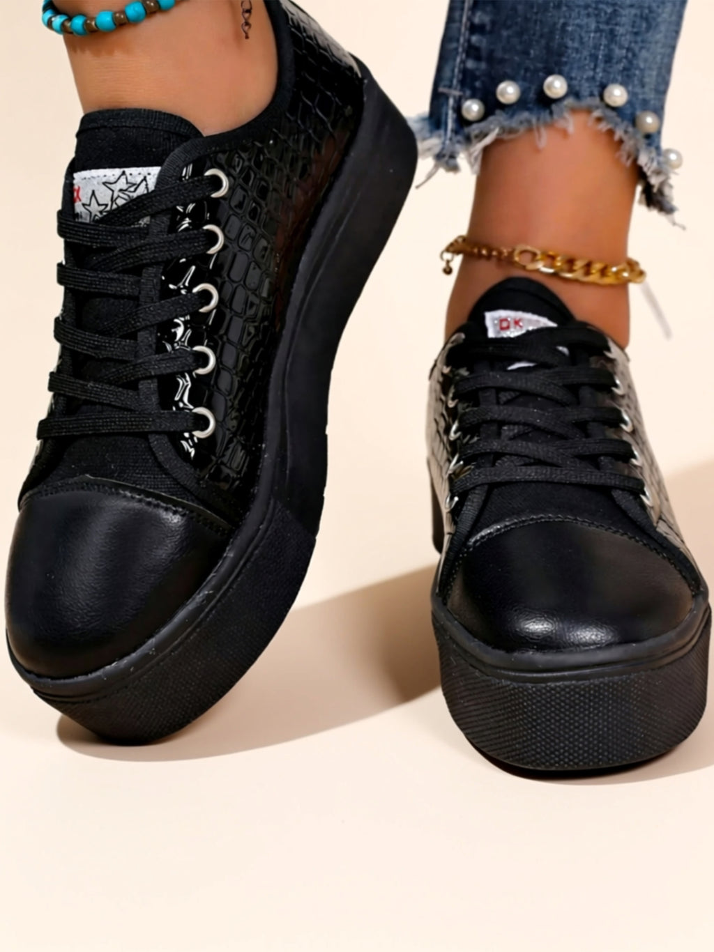Vegan Leather Flat Sneakers