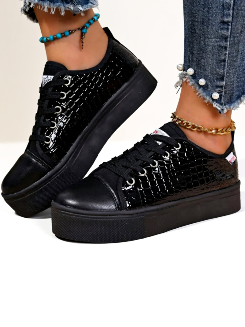 Vegan Leather Flat Sneakers