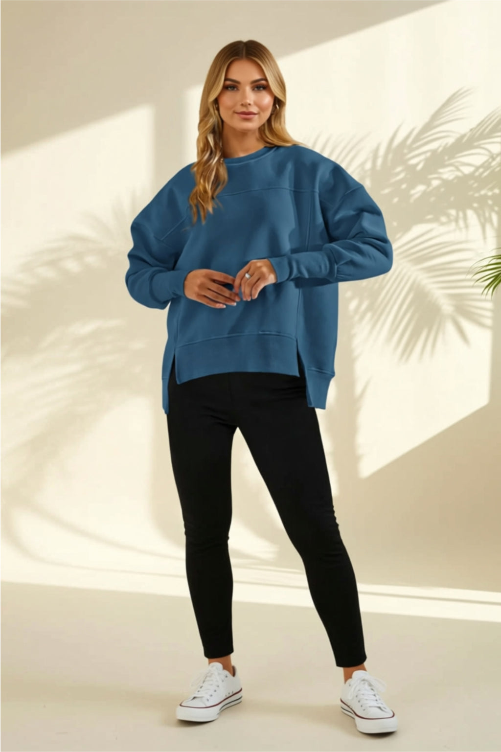 Oversized Long Sleeve Sweatshirt with Side Slits