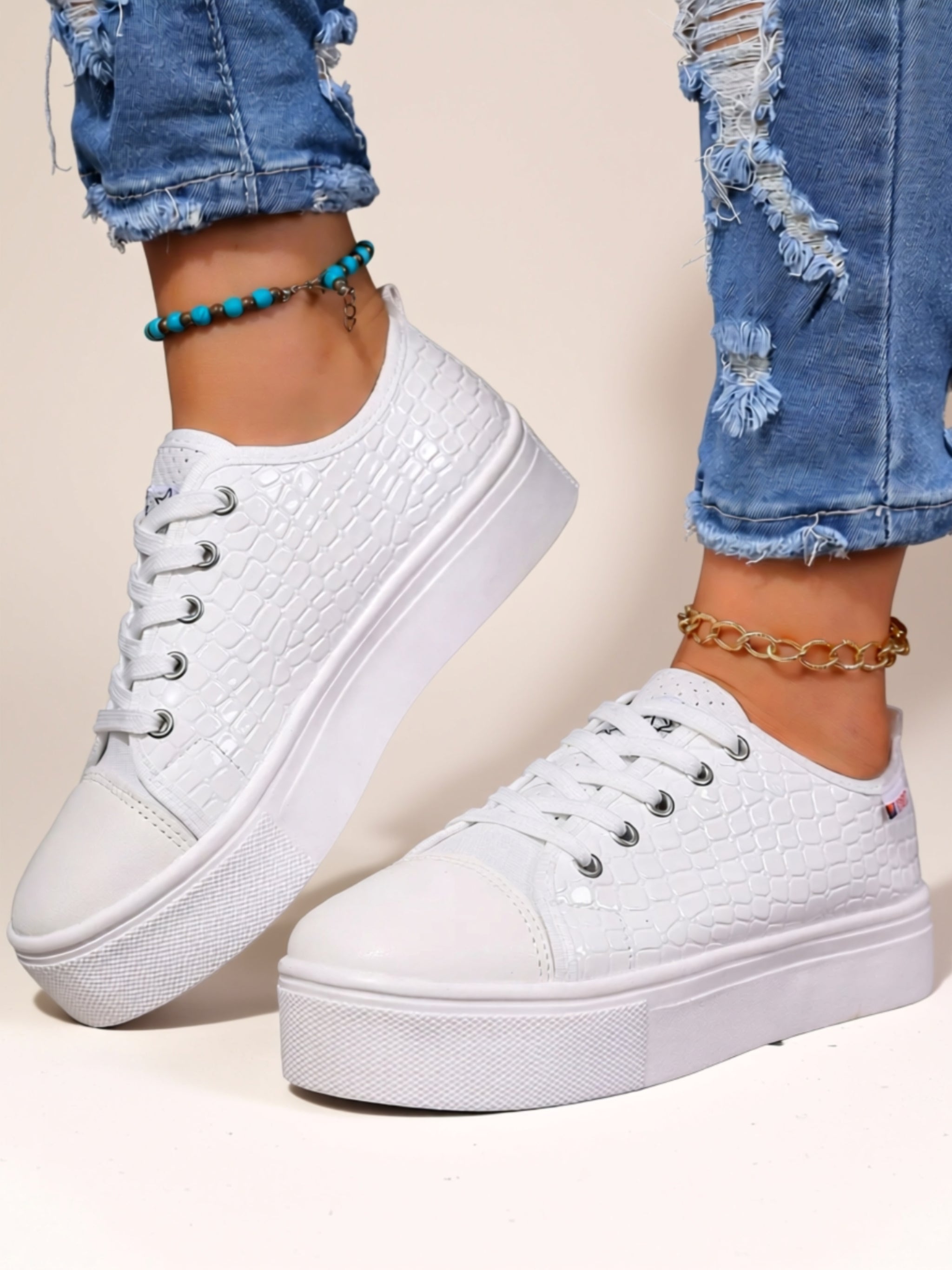 Vegan Leather Flat Sneakers