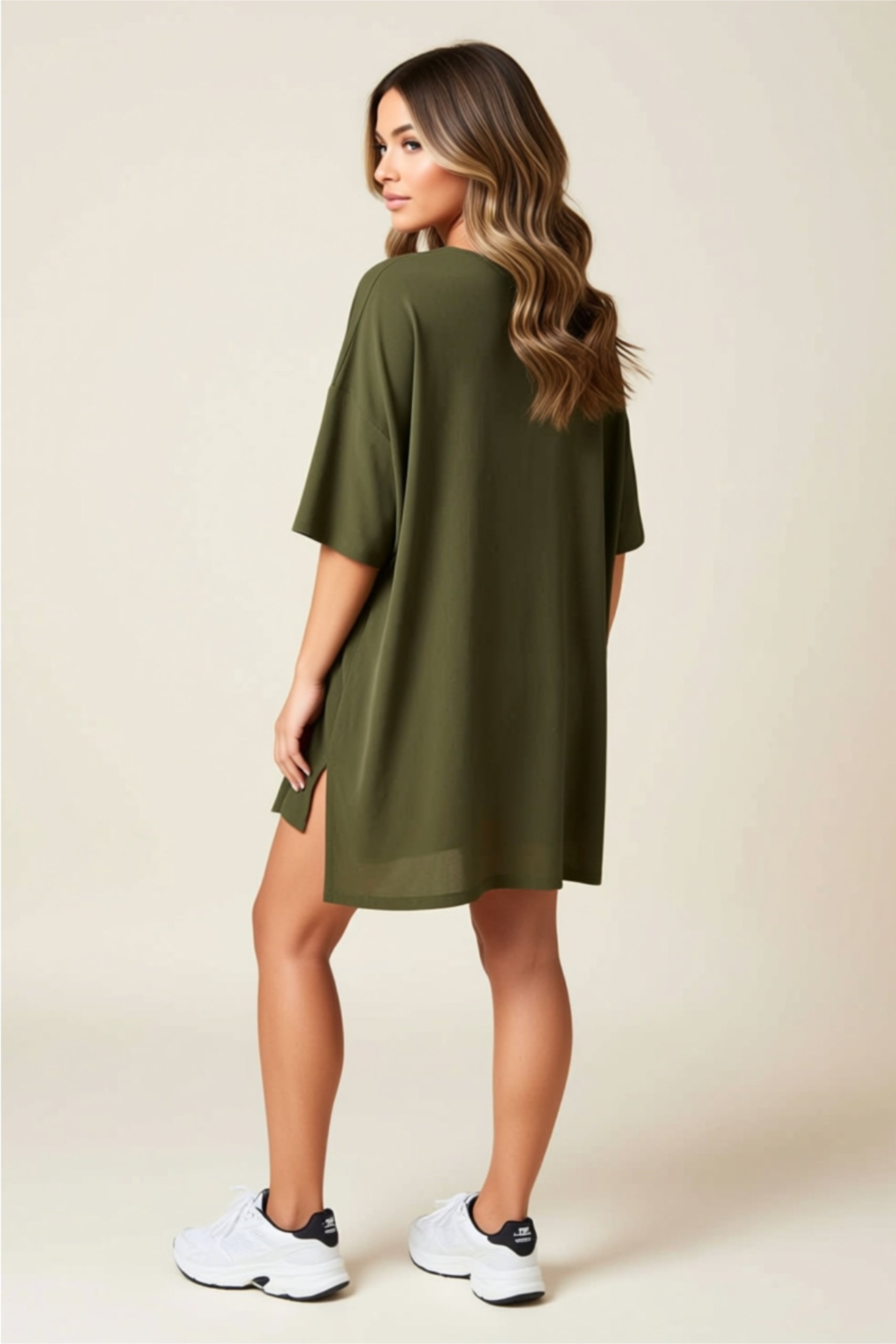 Oversized Two-Piece Lounge Set with Slit Hem Top & Matching Shorts