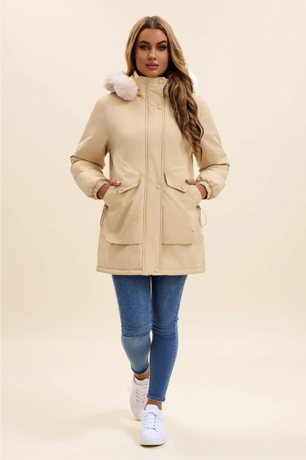 Thick Lined Button-Up Jacket with Pockets