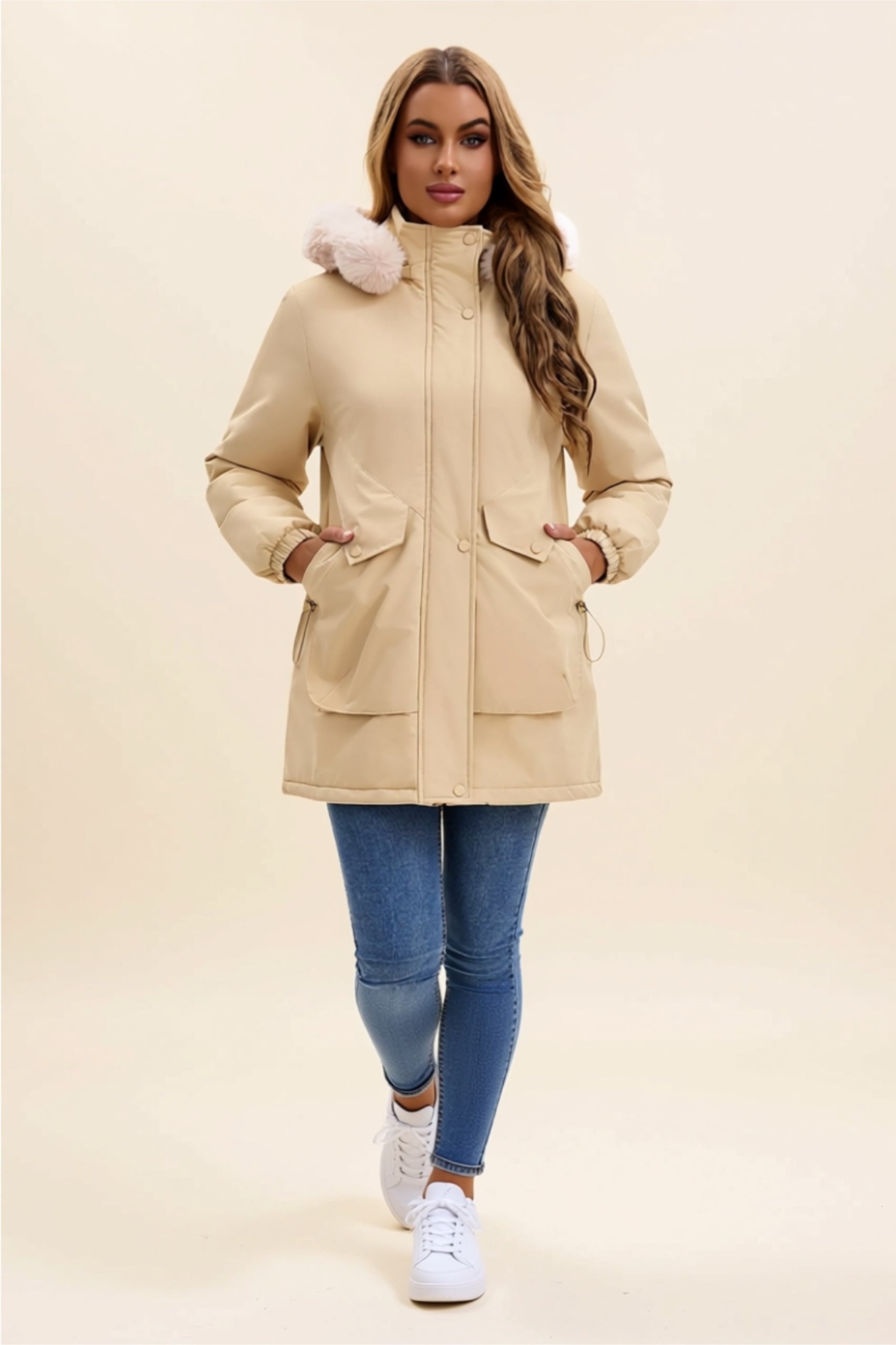 Thick Lined Button-Up Jacket with Pockets