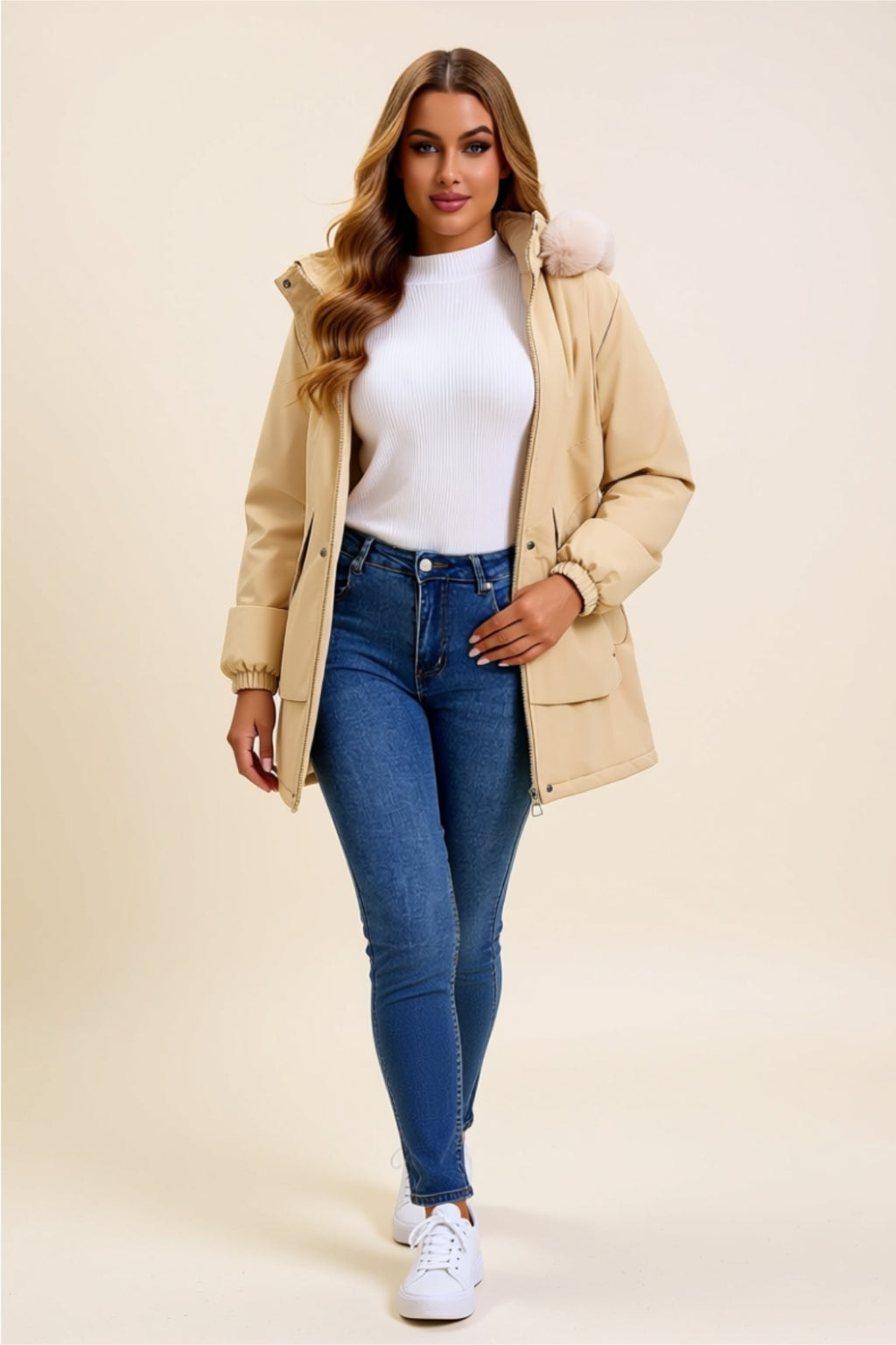 Thick Lined Button-Up Jacket with Pockets