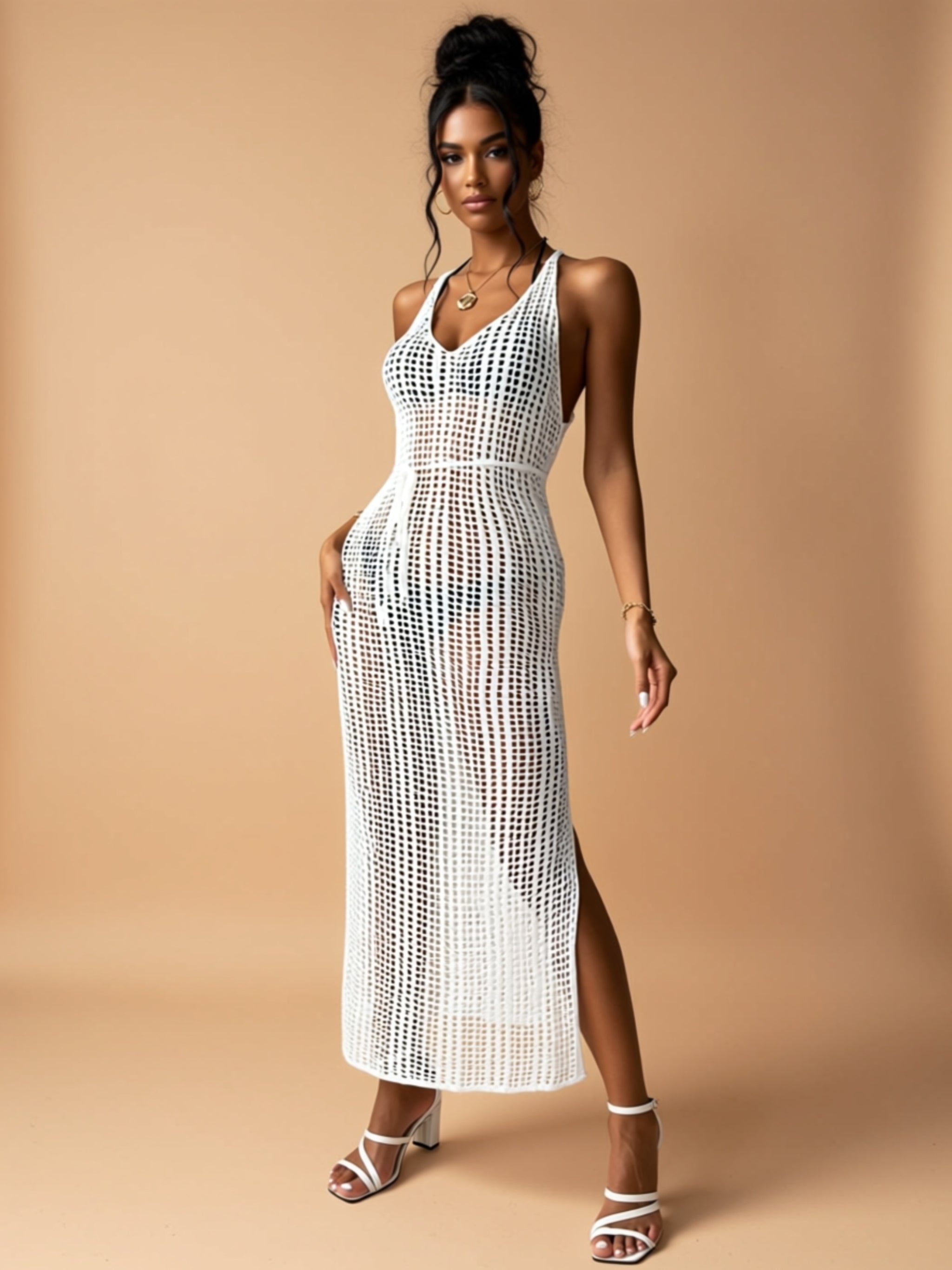 Sleeveless V‑Neck Beach Cover‑Up Dress