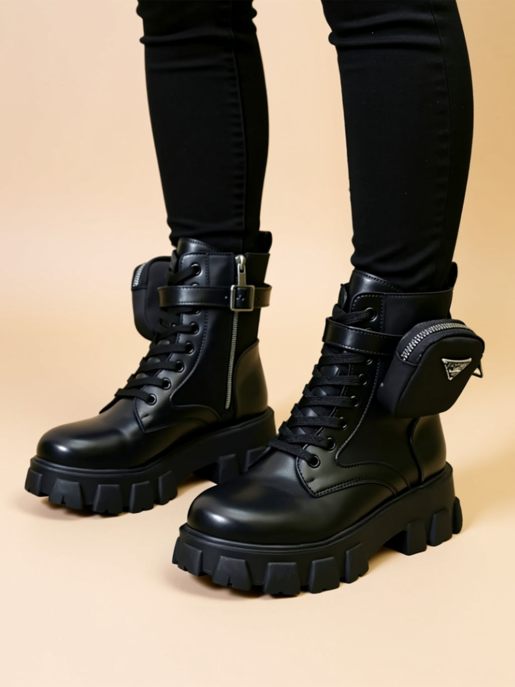 Mid‑Heel Vegan Leather Boots