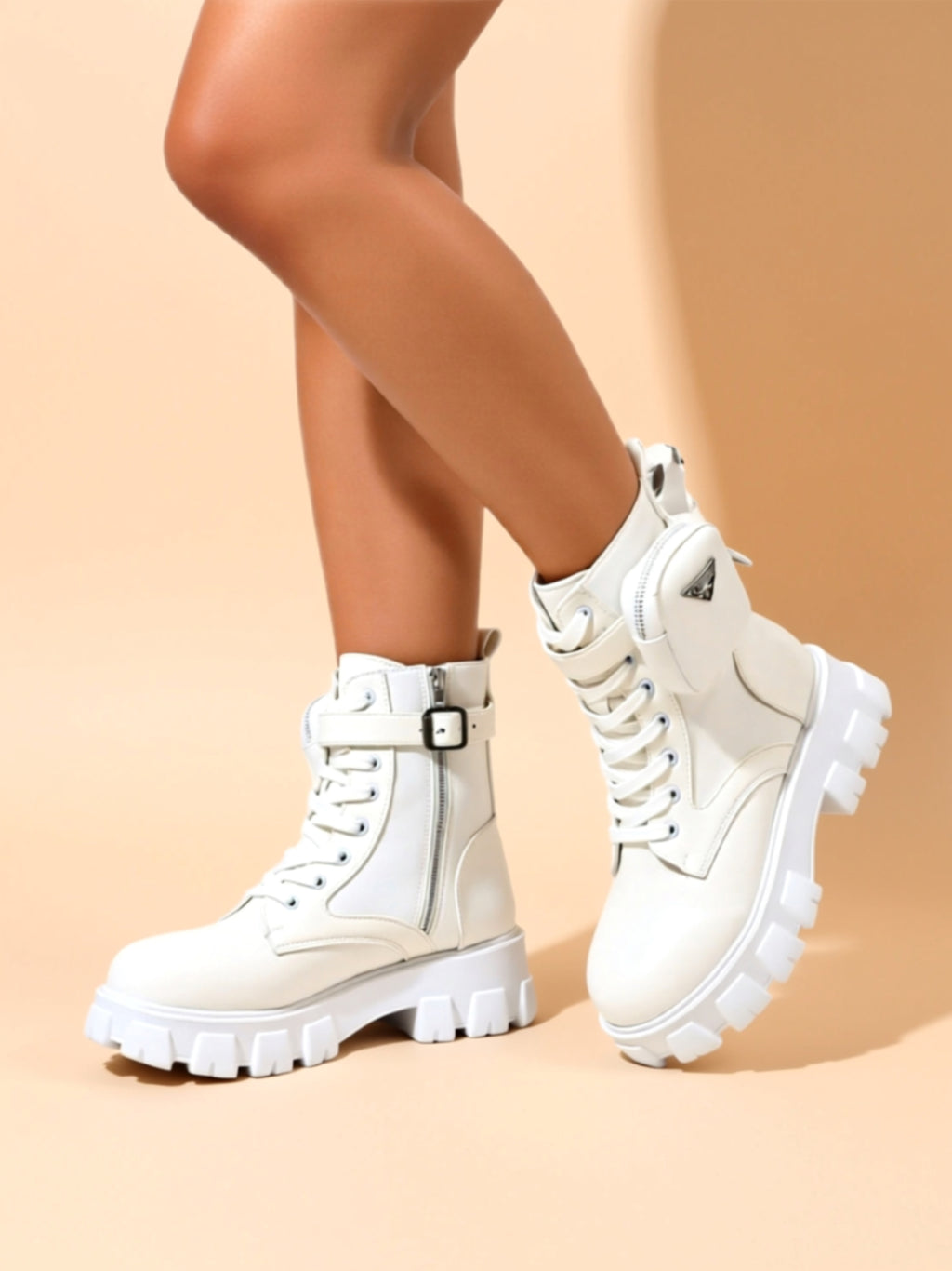 Mid‑Heel Vegan Leather Boots